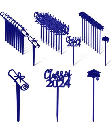 90 Pieces Class of 2023 Theme Graduation Cake Topper Cupcake Picks Plastic Picks Graduation Cupcake Decorations for Party Supplies and Graduation Party Favors 3 Styles (Blue)