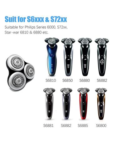SH60/72 Replacement Heads Compatible with Philips Norelco 6000 Series - Upgraded Shaver Heads for S6810 S6820 S6850 S6880/81 - 3 Pack - Buy Online on GoSupps.com