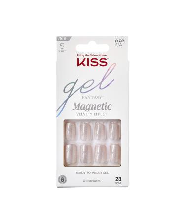 KISS Gel Fantasy Magnetic Gel Nails - Dignity Blue Fashion Nails Short & Square Easy Application Waterproof Chip Proof Smudge Proof Includes Mini File & More | 28 Count