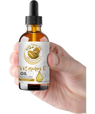 Organic 100% Pure Cold-Pressed 75,000 IU Vitamin E Oil | Bella Terra Oils 4oz | Natural Antioxidant for Skin, Hair, Nails, Stretch Marks & Scars - Buy Online on GoSupps.com