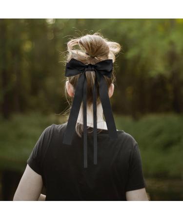 Large Hair Bows 2 Pieces Silky Satin Hair Bows Ribbon Hair Barrettes Clip Satin Ribbon Bow for Women Girls Hair Ribbon Bow Clip French Barrette Long Tail Hair Accessories White Black - Buy Online on GoSupps.com