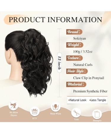 Sofeiyan 13 Inch Curly Ponytail Extension Claw Clip - Natural Black Synthetic Hairpiece for Women - Buy Online on GoSupps.com