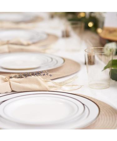 MATANA 150-piece Party Tableware Set in White and Gold for 25 Guests - 25 Plastic Plates 25 Dessert Plates 25 Spoons 25 Forks 25 Knives and 25 Party Cups - Buy Online on GoSupps.com
