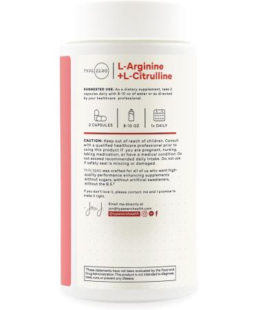 Type Zero L-Arginine + L-Citrulline Supplement (1500mg) - Nitric Oxide Booster - Clean Keto-Friendly GMO-Free 180 Capsules 90 Servings - Buy Online on GoSupps.com