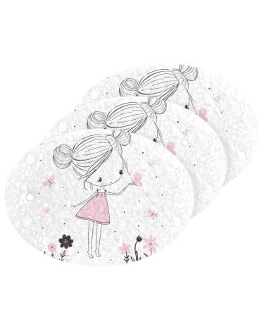 3-Pack Cleaning Kitchen Sponges Oval Little Girl with Butterflies Kitchen Cellulose Dishwashing Wood Pulp Cotton