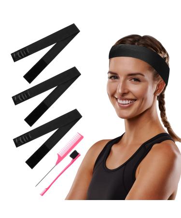 Sibba 3 pieces elastic band for wig adjustable elastic band for wig with hair edge brush and comb elastic headband edge laying strap for women hair closure frontal wigs 3 x hair straps + border brush (pink)