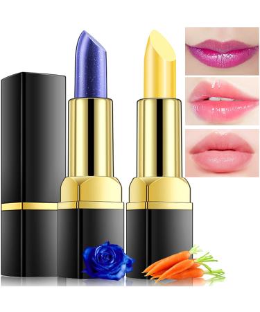 firstfly 2 Pack Magic Temperature Color Changing (Blue Changed into Pink) Lip Stain Gloss Moisturizing Long Lasting Waterproof Lip Balm Lips Makeup Blue+Orange