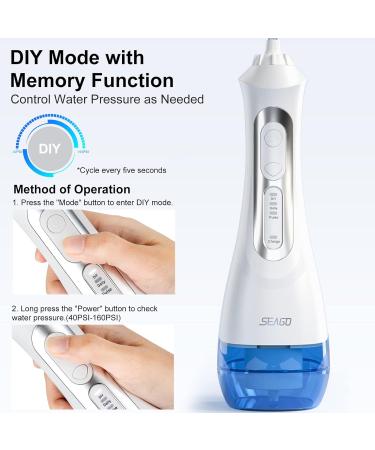 Seago Water Dental Flosser - Cordless Oral Irrigator 3 Modes IPX7 Waterproof Portable Teeth Cleaner with 5 Jet Tips for Home & Travel - Ideal for Braces - Buy Online on GoSupps.com