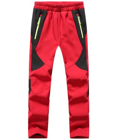 DAFENGEA Kids Snow Ski Pants Hiking Outdoor Waterproof Windproof Fleece Warm Snowboard Pants for Boys Girls,KZ2008-Red-7Y