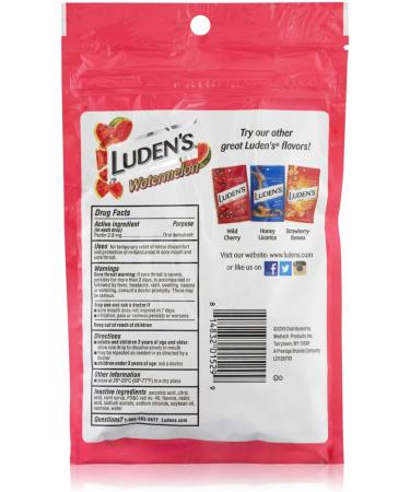 Luden's Watermelon Cough Throat Drops Pectin Lozenge/Oral Demulcent 25-Count per Pack (2-Pack) - Buy Online on GoSupps.com
