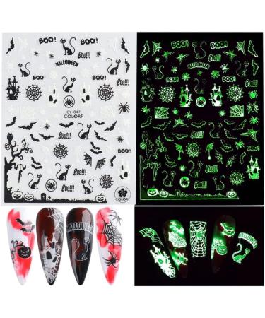 Halloween Nail Art Stickers Glow in The Dark Nail Decals 3D Self-Adhesive Fluorescent Nail Stickers Skull Spider Witch Ghost Pumpkin Bat Snake Nail Design Halloween decorations - Buy Online on GoSupps.com
