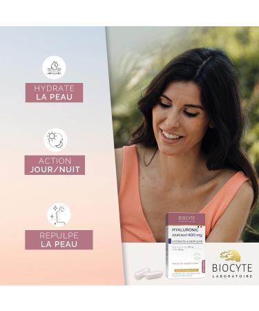 BIOCYTE Hyaluronic Day/Night 400mg - Hydrates Plumps Skin Anti-Wrinkles - Hyaluronic Acid Gamma-Amino-Butryric Acid - Vegetarian - 30 Capsules Day - 30 Capsules Night - 30 Day Program - Buy Online on GoSupps.com