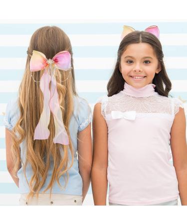 WLLHYF 2 Pcs Colorful Ribbon Hair Bows with Pearl Tassels - Embroidered Alligator Clips for Girls, Teens, Women - Ideal for Princess Wedding, Birthday Party - Buy Online on GoSupps.com
