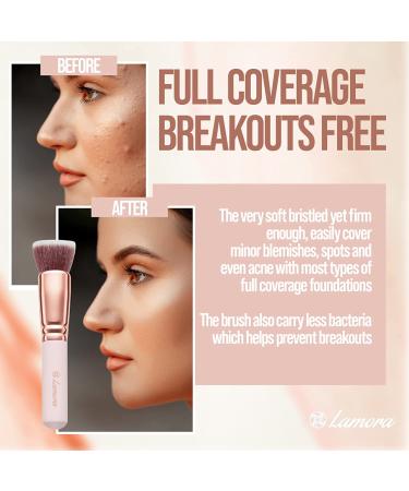 Flat Top Kabuki Foundation Brush | Premium Makeup Face Brush for Liquid, Cream, Powder | Blending, Buffing, Stippling | Pro Quality Synthetic Dense Bristles - Rose - Buy Online on GoSupps.com