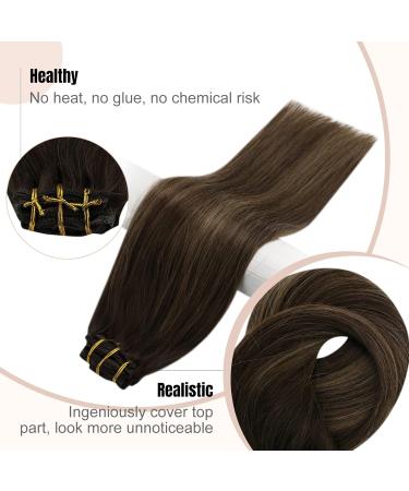 FSHINE 40cm Clip-in Hair Extensions - 100% Real Human Hair Dark Brown to Chestnut Brown Balayage 120g 7Pcs Remy Hair - Perfect for Christmas & Everyday Style - Buy Online on GoSupps.com