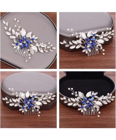 ISLHJDD Women Sapphire Crystal Blue Flower Headpiece Leaf Pearl Hair Vine Comb Wedding Hair Accessory Decorative for Bride Bridesmaid Girls - Buy Online on GoSupps.com