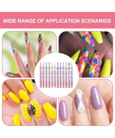 Nails Kit 12 Acrylic Nail Polish Pens with 12 Stylish Hues Waterproof and Quick Drying Professional Brushes Creative Nail Drawing Brush Perfects for Women Home Salon - Buy Online on GoSupps.com