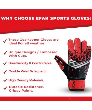 EFAH Sports Football Goalkeeper Gloves for Boys | Grippy Size 4 Soccer Gloves for Ages 6-9 - Red - Buy Online on GoSupps.com