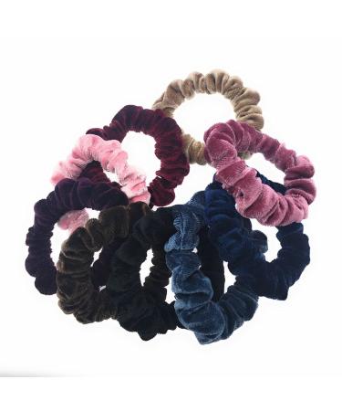 10 Pack Assorted Color Small Velvet Scrunchies for Thin Hair - Women's Elastic Hair Bands Accessories - Buy Online on GoSupps.com