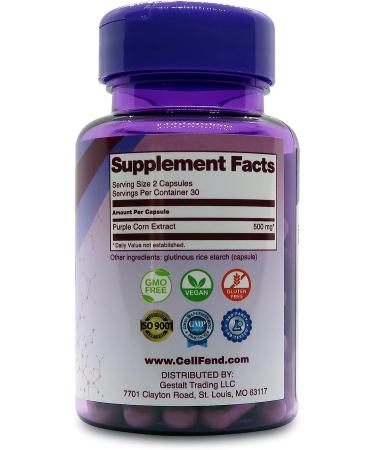 CellFend Purple Corn Extract 500mg - Super Antioxidant & Mitochondrial Support - 60 Vegan Capsules - Buy Online on GoSupps.com