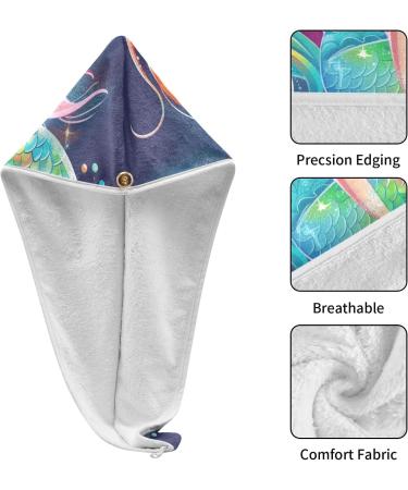 Cartoon Rainbow Mermaid Hair Towels 2 Pack | Super Absorbent Quick Dry Hair Turbans for Women & Girls - Buy Online on GoSupps.com