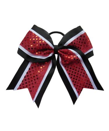 New "CONFETTI DOTS Red Black" Cheer Bow Pony Tail 7 Inch Girls Hair Bows Cheerleading Dance Practice Football Games Competition Birthday Grosgrain Ribbon