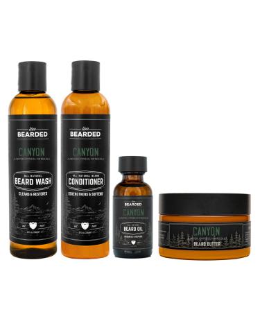 Live Bearded Complete Beard Grooming Kit Made in the USA with All-Natural Ingredients - Beard Wash Conditioner Beard Butter & Beard Oil Kit - Mens Gift Set in Scent Canyon Juniper Cypress & Fir Canyon - Juniper Cypress Fir Needle