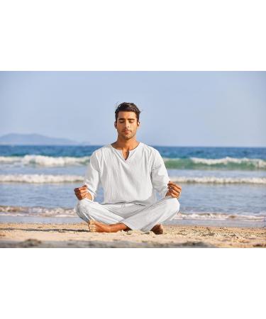 COOFANDY Men's Cotton Linen 2-Piece Set: Henley Shirt & Beach Pants | Summer Yoga Outfits - Buy Online on GoSupps.com