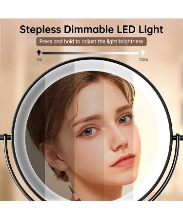 Anfauny 8 Lighted Makeup Mirror - Rechargeable Double Sided 1X/10X LED Magnifying Vanity Mirror | 3 Color Lights, Stepless Dimming, 360 Swivel Touch Screen - Cordless Cosmetic Mirror Black - Buy Online on GoSupps.com