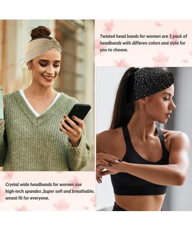 Sparkly Crystal Wide Headbands for Women - 3 Pcs Bling Fancy Headbands - Buy Online on GoSupps.com