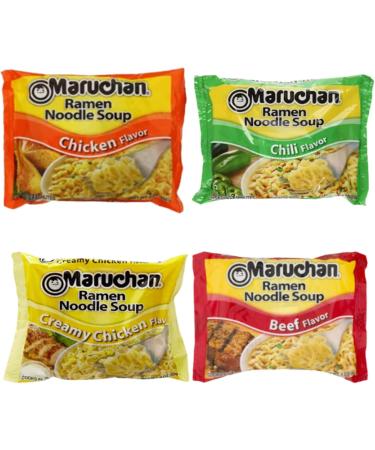 Ja Cor Instant Ramen Noodles Soup Variety Pack 4 Flavors: (4) Chicken (4) Creamy Chicken (4) Chili (4) Beef Noodle Flavor 3 oz Bundle with (1) Set of Reusable Chopsticks(16 Individual Packs) - Buy Online on GoSupps.com