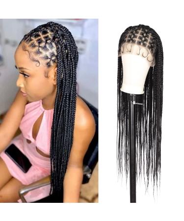 Fecihor Criss Cross Knotless Box Braided Wigs with Baby Hair 36 Full Double Lace Cornrow Lace Front Black Braids Hair Wigs for Women