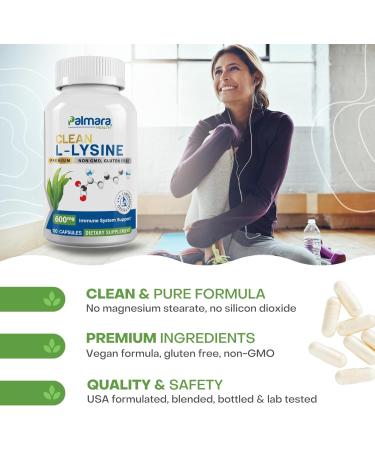 Buy Clean L-Lysine 600mg - Vegan Non-GMO Gluten-Free Capsules | 120 Count - Fast International Shipping - Buy Online on GoSupps.com