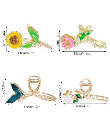 4pcs Flower Metal Hair Claw Clips Set - Cute Floral Hair Barrettes for Women | Non-slip Hair Accessories for Thick Curly Hair - Buy Online on GoSupps.com