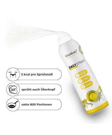 Vitalbodyplus DailySpray 800 Portions | 2 kcal Non-Stick Cooking Spray for Roasting Grilling & Baking | Ideal for Weight Loss | Certified Rapeseed Oil - Buy Online on GoSupps.com