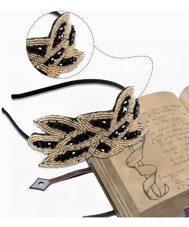 PAITOK 1920s Vintage Headband Beaded Leaf Flapper Headpiece Elegant Crystal Decorative Headband Hair Accessories for Women Costume Party (Black+Gold) - Buy Online on GoSupps.com