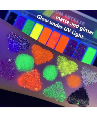 Lot de 10 fards paupi res fluorescents paillettes fluorescentes - N on UV - Mat - Paillettes color es et cr meuses - Avec pinceau - Brillance sous lumi re UV - Buy Online on GoSupps.com