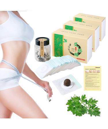 3 Boxes Mugwort Belly Patch,90Pcs Natural Wormwood Essence Pills and 90Pcs Belly Sticker, Moxa Hot Moxibustion Navel Wormwood Sticker (90)