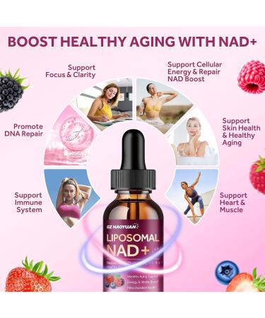 Liposomal NAD Supplement - 1200mg NAD+ Liquid Drops for Women & Men with Nicotinamide Resveratrol Quercetin TMG Black Pepper Extract - Brain & Cellular Mitochondrial Health Anti-Aging Longevity Mixed Berry 2 Fl Oz (Pa  - Buy Online on GoSupps.com