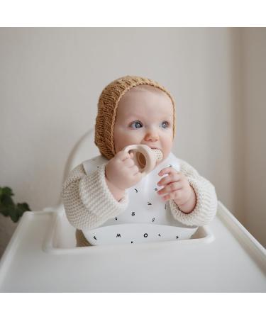 Mushie Baby Silicone Bib | Waterproof Easy Wipe Feeding Bibs with Adjustable Fit and Deep Pockets | BPA-Free White Letters - Buy Online on GoSupps.com