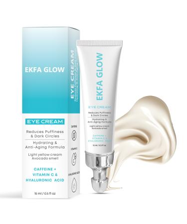 Ekfa Glow Caffeine Eye Cream for Dark Circles & Puffiness Vitamin C + Hyaluronic Acid Anti-Aging Under Eye Cream for Women Hydrating & Brightening 15ml