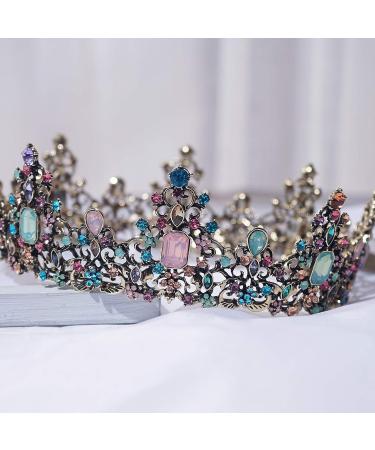 Baroque Queen Crowns and Tiaras - Crystal Wedding Crown for Women - Vintage Birthday Tiara - Halloween Costume Party Hair Accessories - Multicolor Gemstones - Buy Online on GoSupps.com