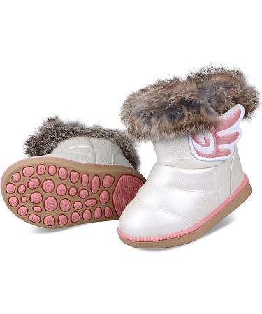 MINBEI Baby Girls Waterproof Leather Snow Boots - Toddler Girls Size 5.5 UK Child in White - Buy Online on GoSupps.com