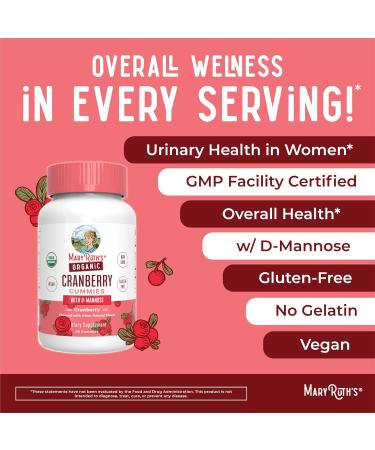 MaryRuth Organics Cranberry & Probiotic Gummies (Strawberry) | USDA Organic Clean Label Project Verified | Vitamins for Urinary Tract & Gut Health | Vegan Non-GMO No Gelatin - Buy Online on GoSupps.com