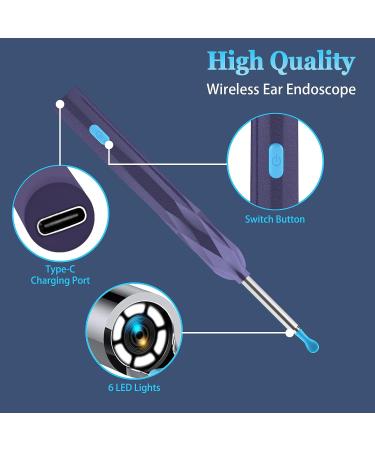 1920P HD Ear Wax Removal Tool with Camera | Soft Silicone Ear Scoop | 6 LED Lights | Compatible with iPhone, iPad, Android | Purple - Buy Online on GoSupps.com