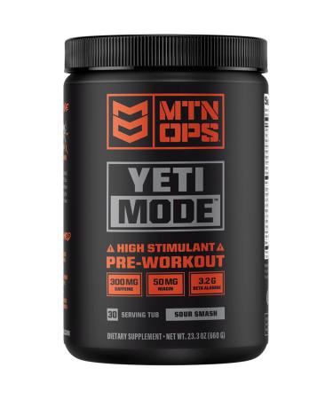 MTN OPS Yeti Mode Pre-Workout Powder - Explosive High-Stimulant with 300mg Caffeine Creatine Monohydrate Beta-Alanine and 45mg Niacin - Sour Smash Flavor in 30 Serving Tub