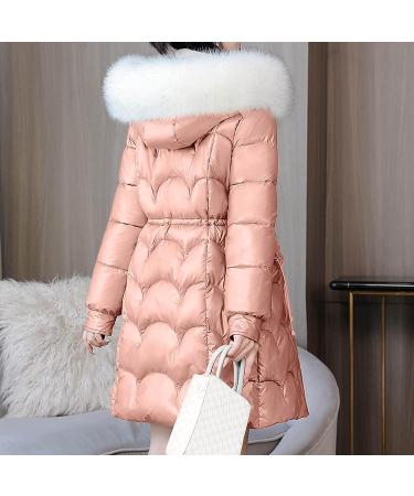 Pink Padded Jacket for Women | Slim Fit Faux Fur Parka with Hood | Winter Warm Outwear (Size: Medium) - Buy Online on GoSupps.com