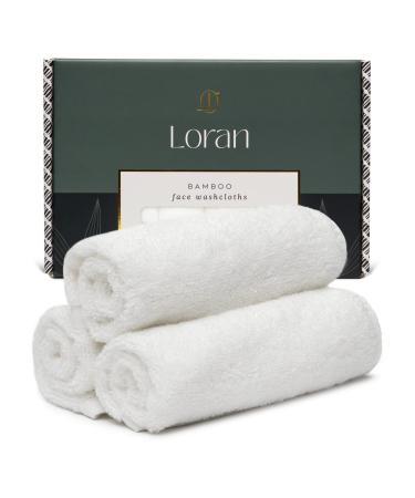 Loran Luxury Bamboo Viscose Facial Washcloth - Set of 6 Soft Cloths - Spa-Like Look & Feel - Luxurious Silky Bamboo Viscose Face Cloth for Skin Cleansing Comfort - 10 x 10 Washcloths - White