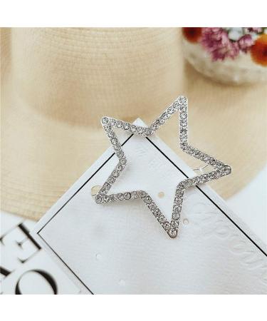 Silver Rhinestone Crystal Geometric Stars Moon Hair Clip Set - Fashion Woman Hollow Side Barrettes Hairpin Accessories - Buy Online on GoSupps.com