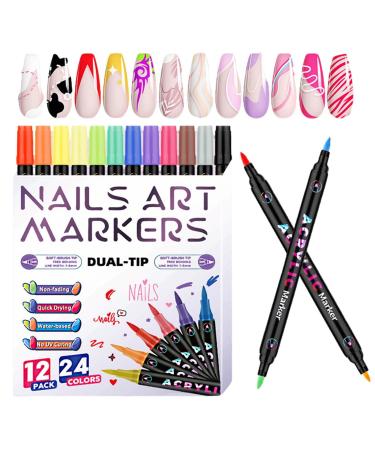 Stylos Vernis Ongles | 12 Pi ces avec des Doubles Extr mit s pour le Liner et le Doodle sur les Doigts Stylos Dessin Ongles - Femmes Filles D butants et Professionnels